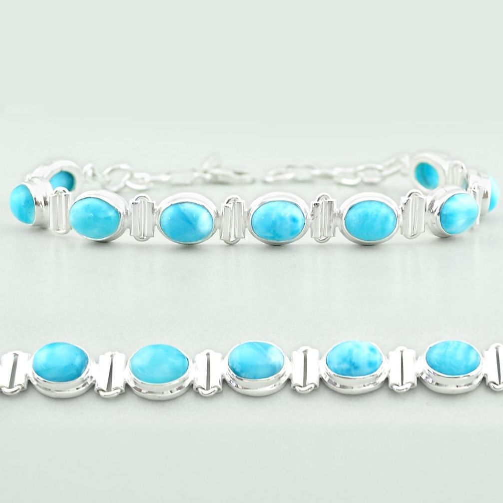 29.84cts tennis natural blue larimar 925 sterling silver bracelet jewelry t55053