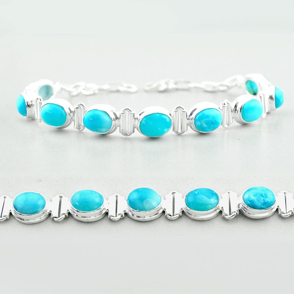 29.20cts tennis natural blue larimar 925 sterling silver bracelet jewelry t55056