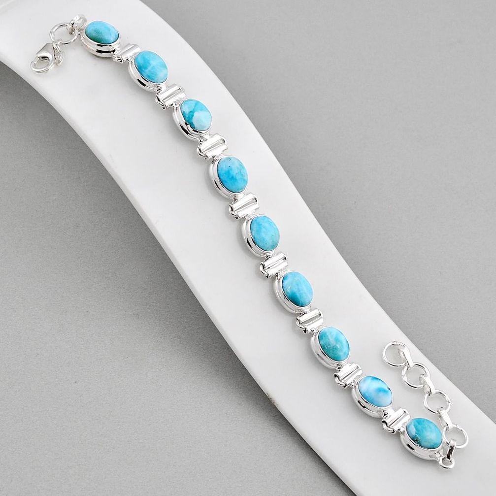28.29cts tennis natural blue larimar 925 sterling silver bracelet jewelry y57944
