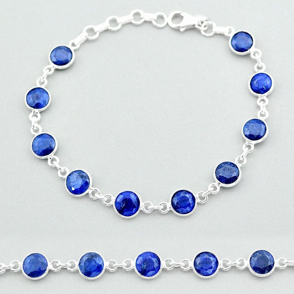 18.33cts tennis natural blue sapphire 925 sterling silver bracelet t40330