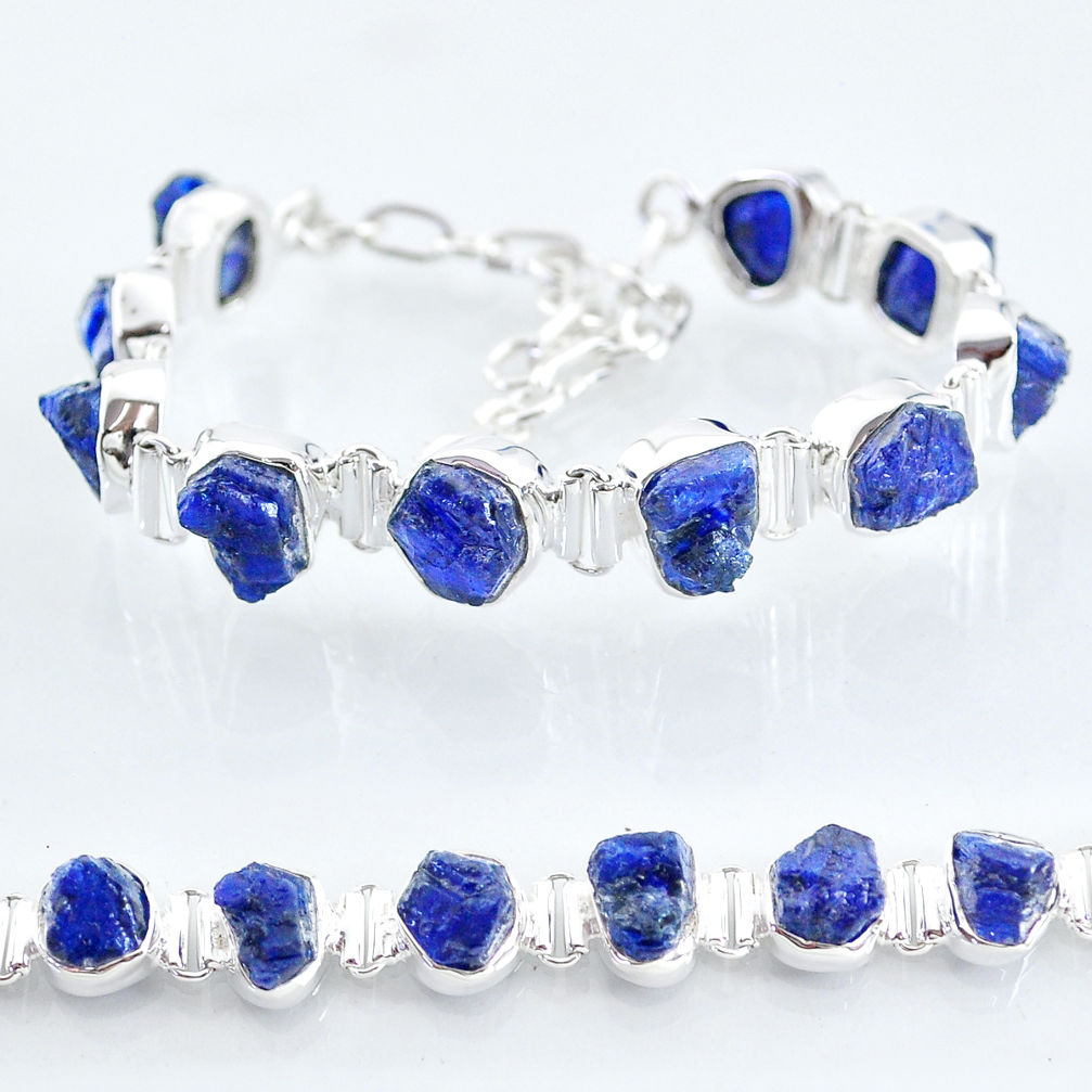 39.46cts tennis natural blue sapphire raw 925 sterling silver bracelet t6665