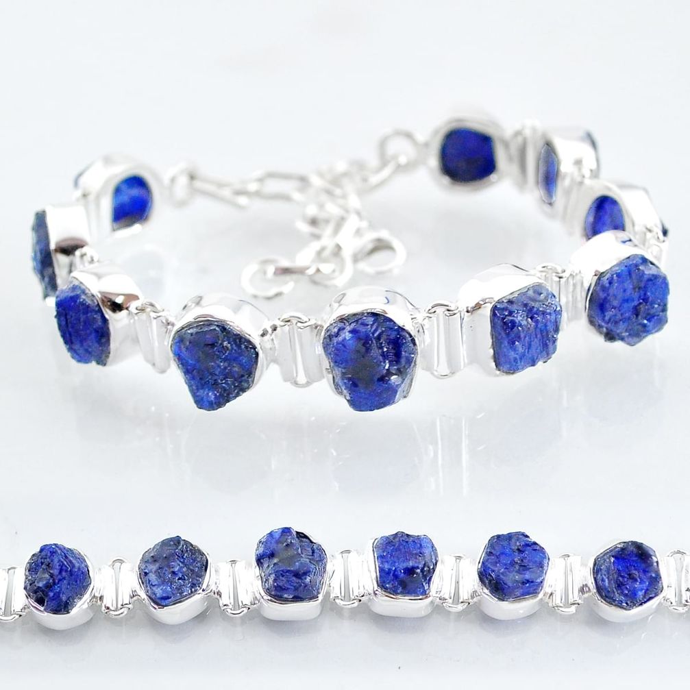 36.96cts tennis natural blue sapphire raw 925 sterling silver bracelet t6666