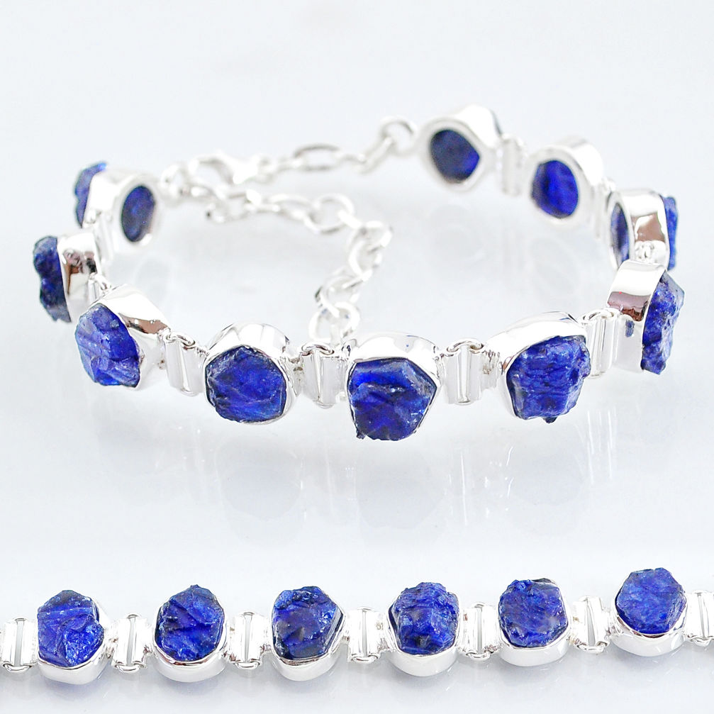 40.73cts tennis natural blue sapphire raw 925 sterling silver bracelet t6668