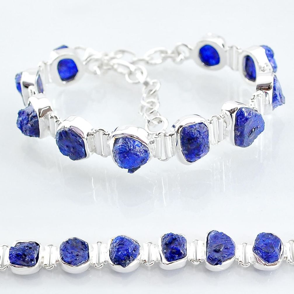 40.77cts tennis natural blue sapphire raw 925 sterling silver bracelet t6670