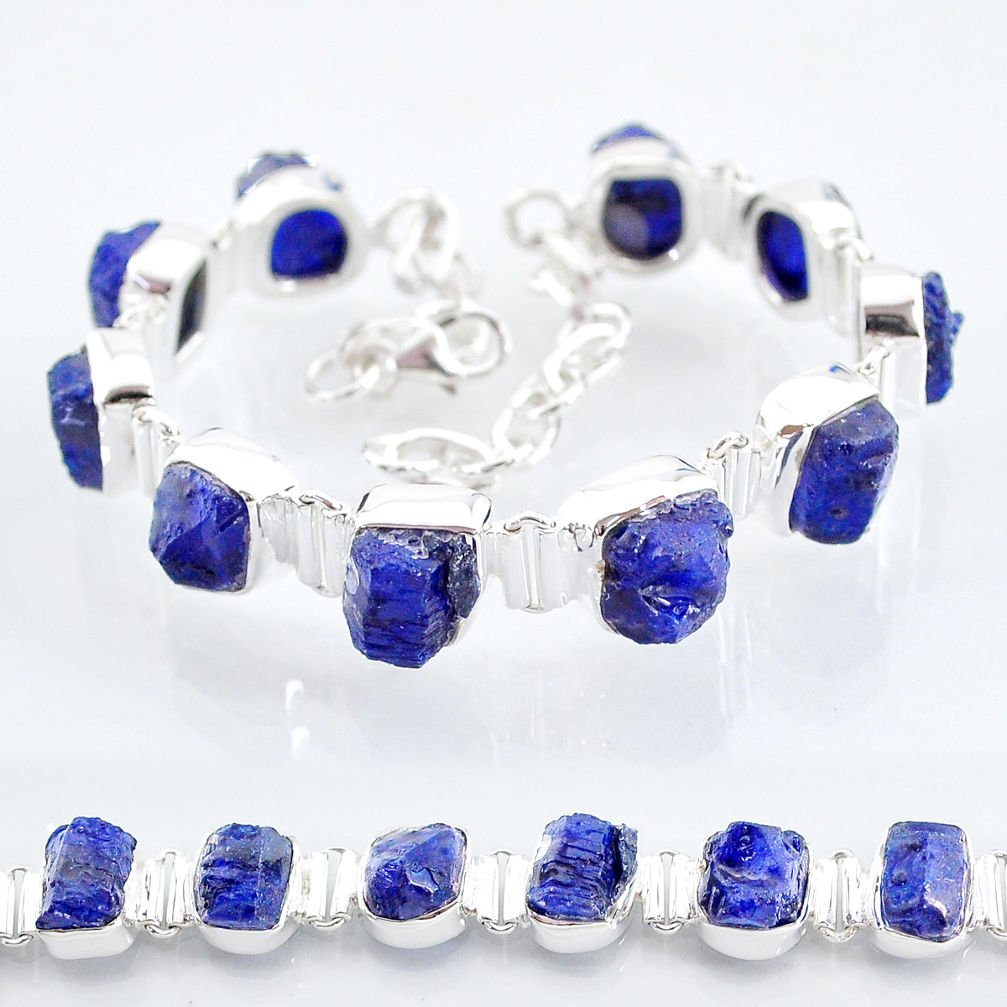 43.17cts tennis natural blue sapphire raw 925 sterling silver bracelet t6673