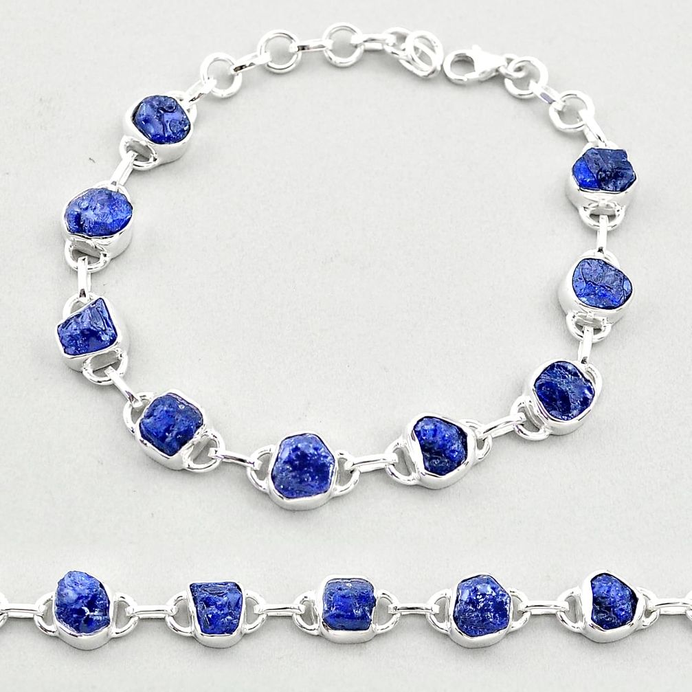 31.37cts tennis natural blue sapphire rough 925 sterling silver bracelet t69999