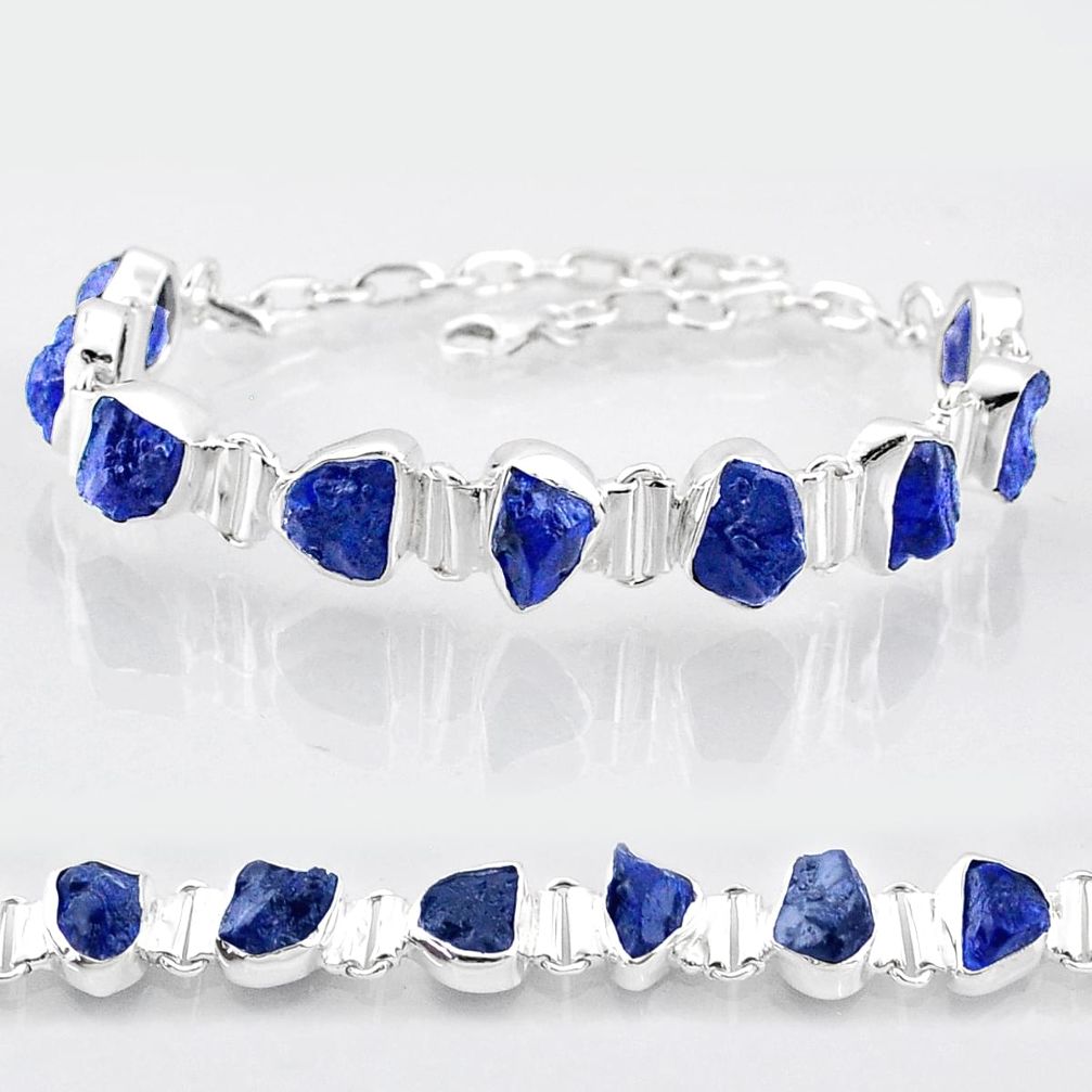 27.05cts tennis natural blue sapphire rough 925 sterling silver bracelet t83561