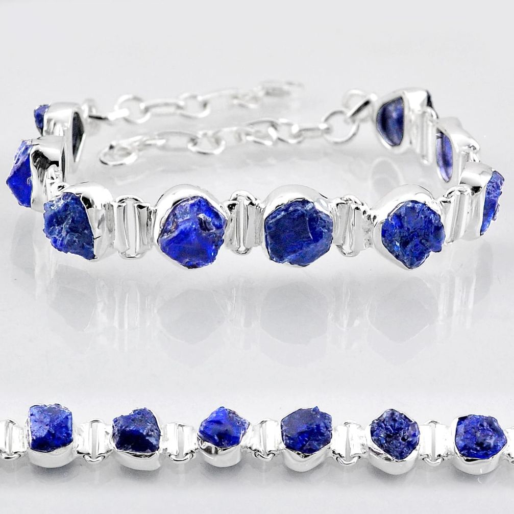 30.65cts tennis natural blue sapphire rough 925 sterling silver bracelet t83567