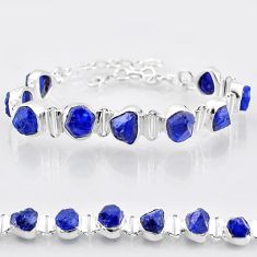 28.24cts tennis natural blue sapphire rough 925 sterling silver bracelet t83569