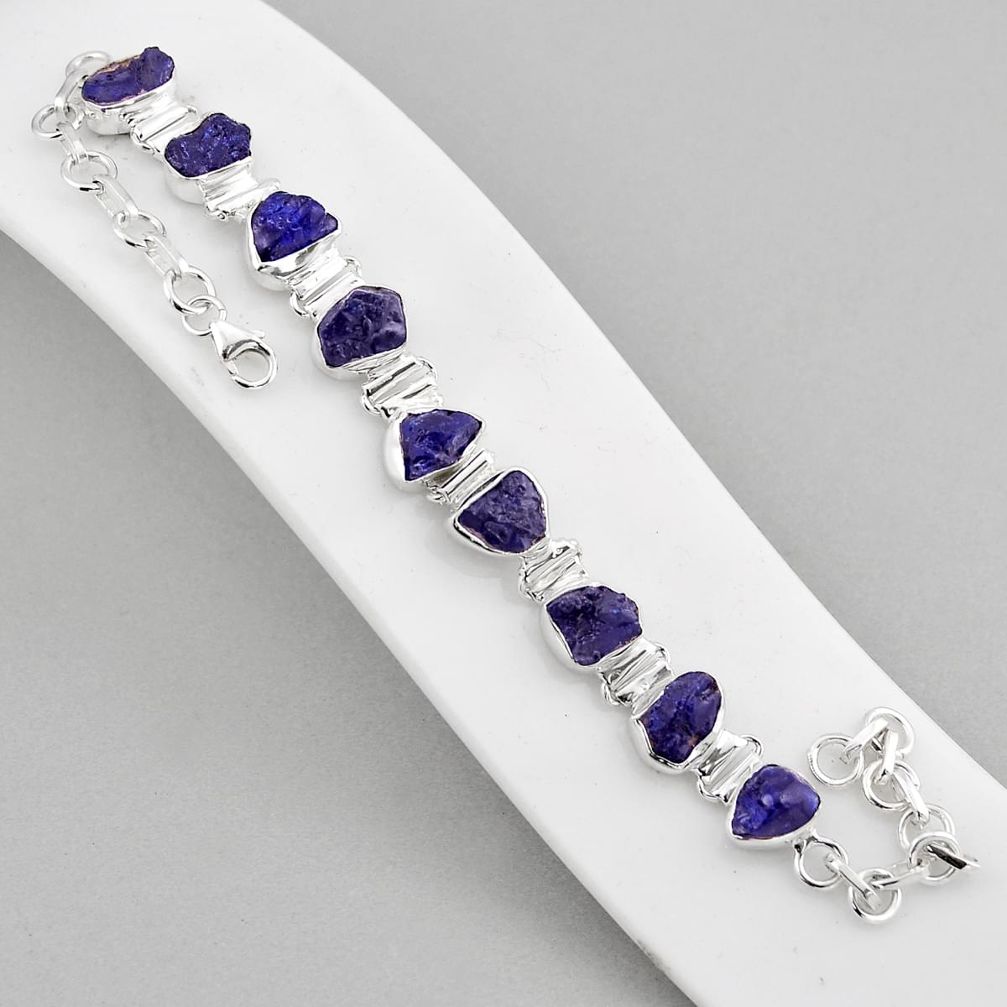 27.47cts tennis natural blue sapphire rough 925 sterling silver bracelet y57770