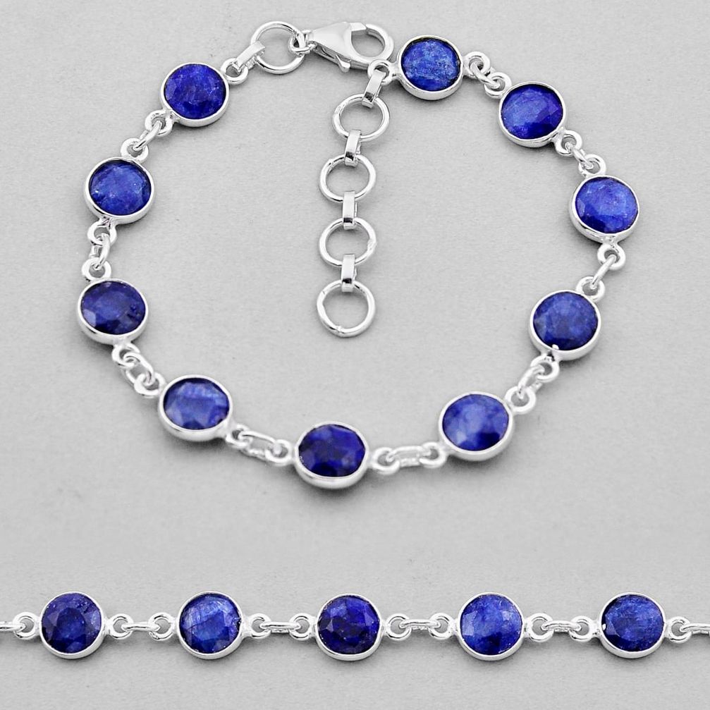 17.86cts tennis natural blue sapphire round 925 sterling silver bracelet n43451