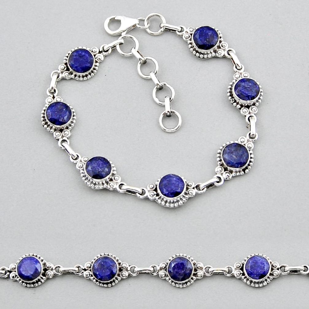 18.04cts tennis natural blue sapphire round 925 sterling silver bracelet y38488