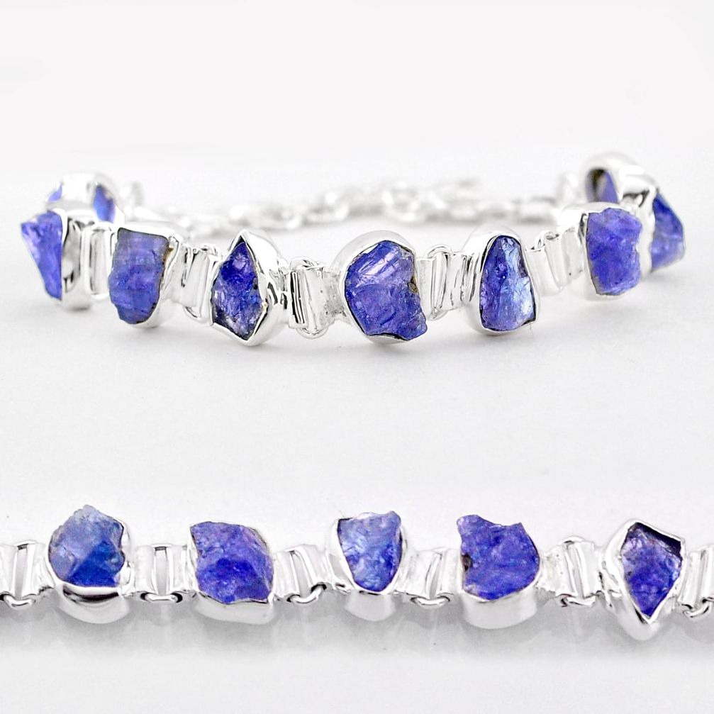 36.87cts tennis natural blue tanzanite rough 925 sterling silver bracelet t83604