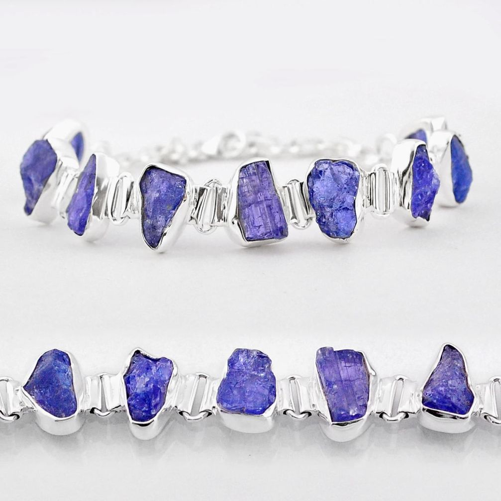 38.29cts tennis natural blue tanzanite rough 925 sterling silver bracelet t83605