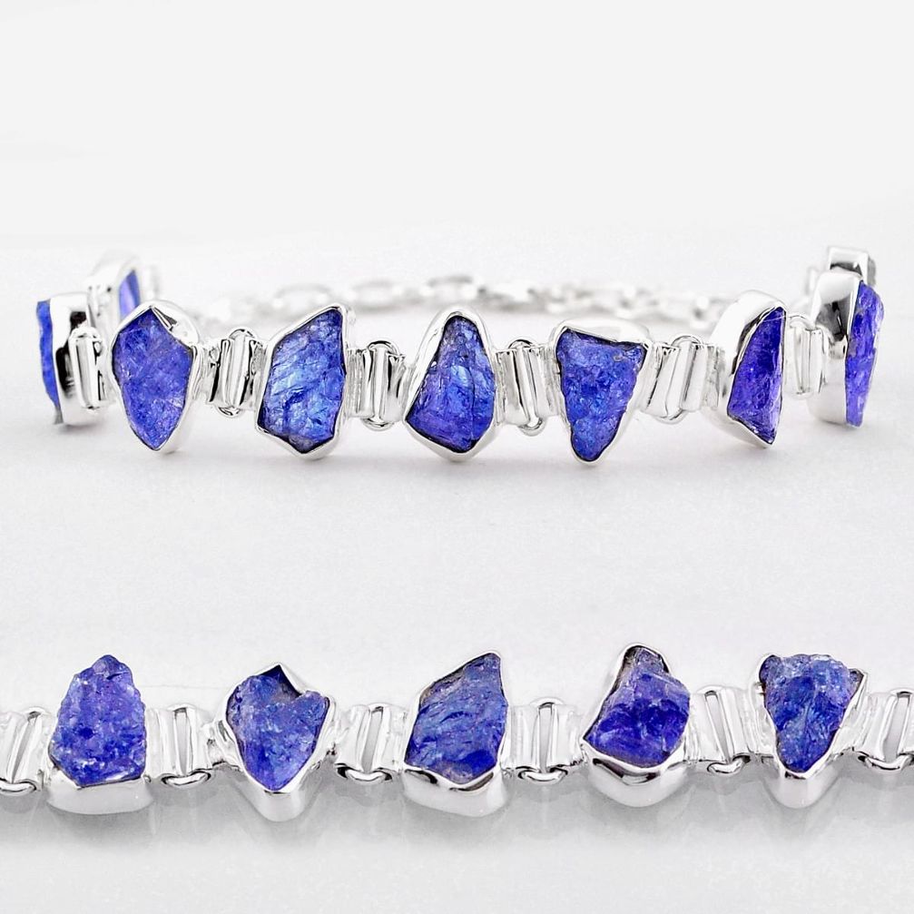 39.70cts tennis natural blue tanzanite rough 925 sterling silver bracelet t83607