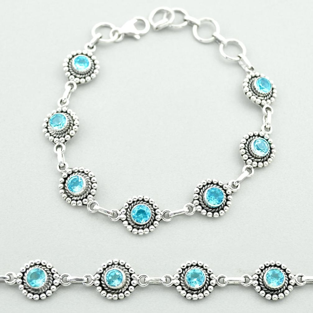6.51cts tennis natural blue topaz 925 sterling silver bracelet jewelry t52075