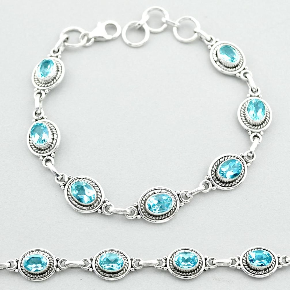 10.31cts tennis natural blue topaz 925 sterling silver bracelet jewelry t52101