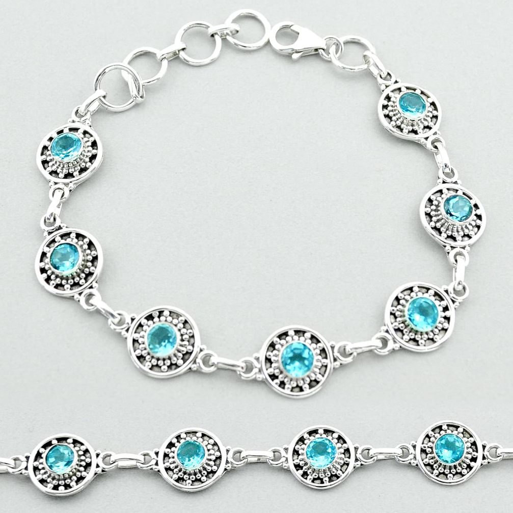 6.54cts tennis natural blue topaz 925 sterling silver bracelet jewelry t52105