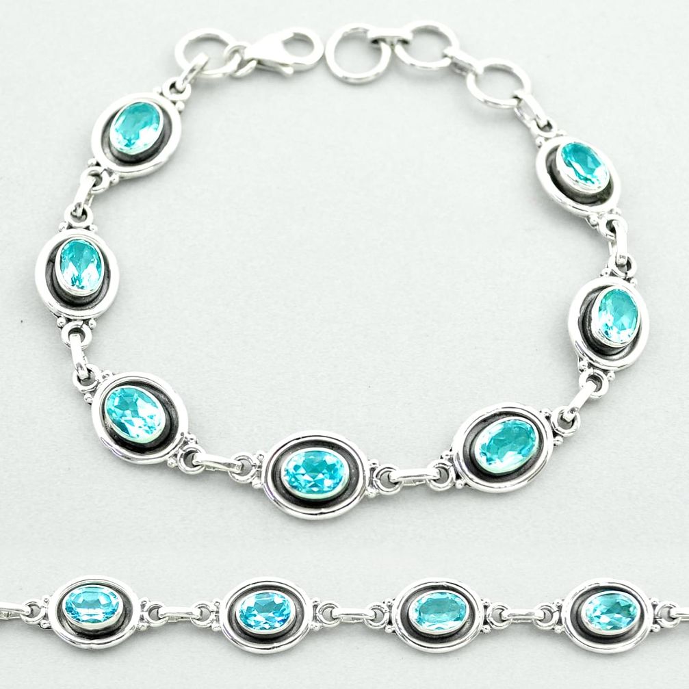 11.36cts tennis natural blue topaz 925 sterling silver bracelet jewelry t52130