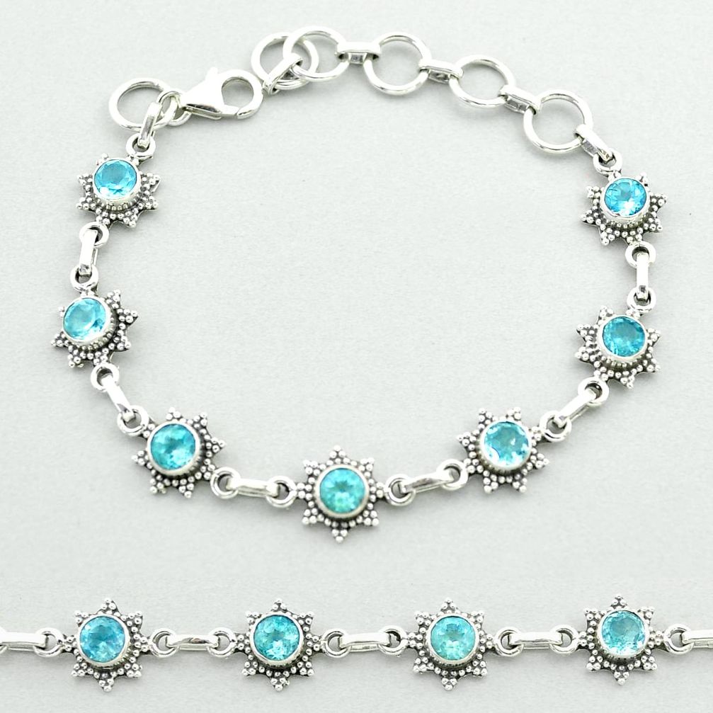 6.16cts tennis natural blue topaz 925 sterling silver bracelet jewelry t52152