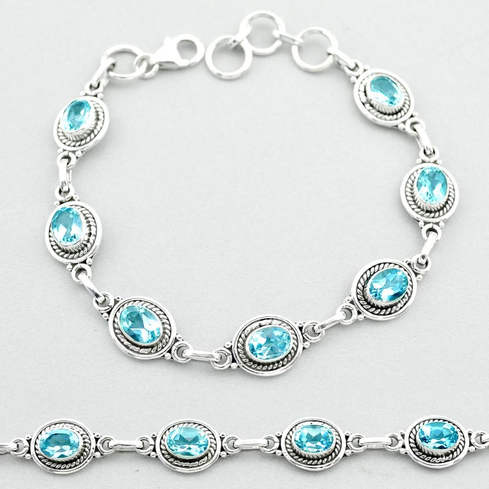 11.58cts tennis natural blue topaz 925 sterling silver bracelet jewelry t52170