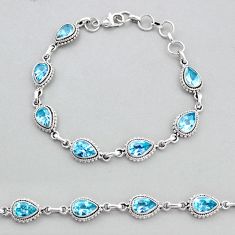 16.38cts tennis natural blue topaz pear 925 sterling silver bracelet u96804