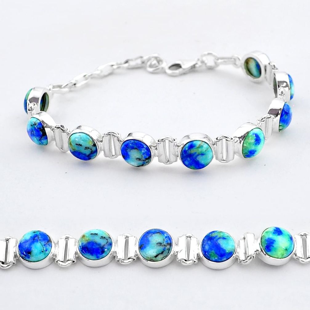 28.30cts tennis natural blue turquoise azurite oval 925 silver bracelet t37652