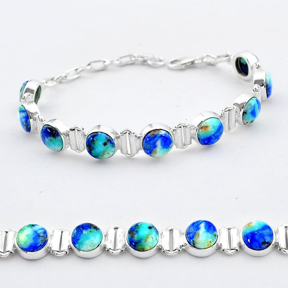 28.30cts tennis natural blue turquoise azurite oval 925 silver bracelet t37653