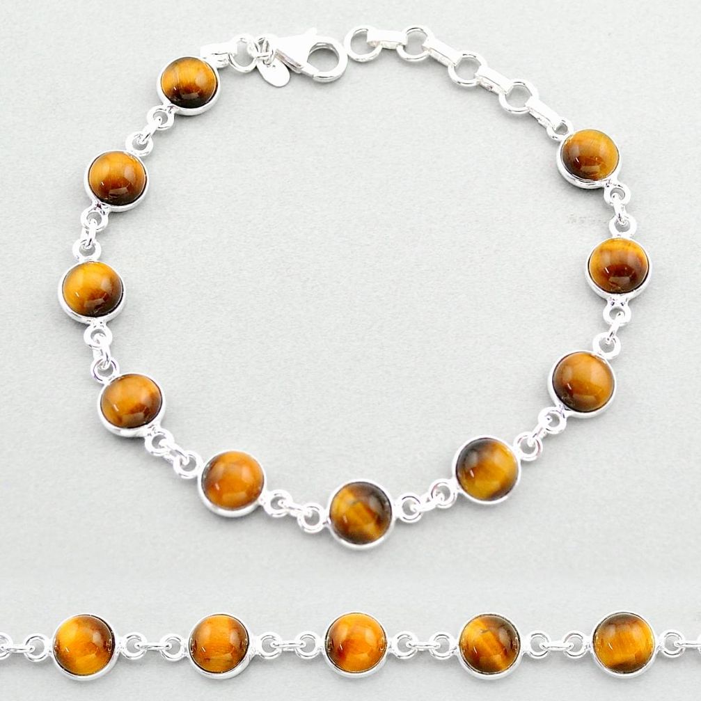 21.48cts tennis natural brown tiger's eye 925 sterling silver bracelet t40365