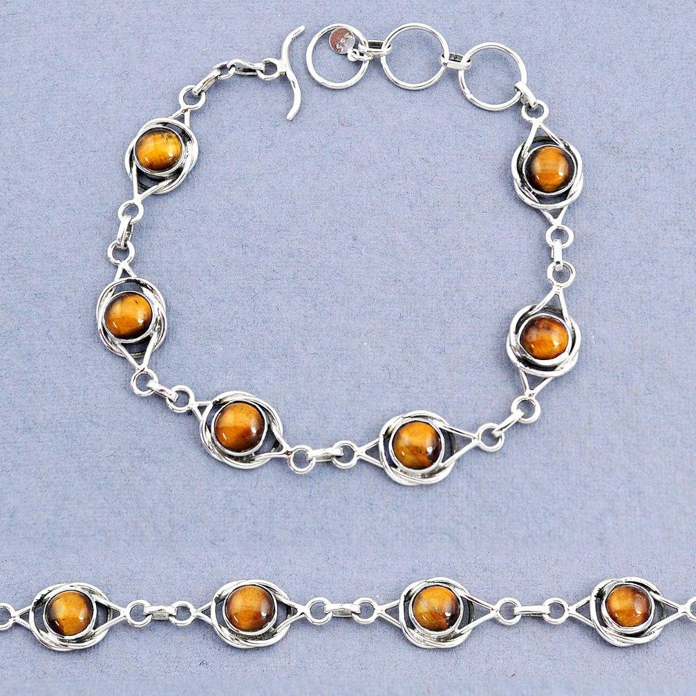 13.90cts tennis natural brown tiger's eye 925 sterling silver bracelet t8392