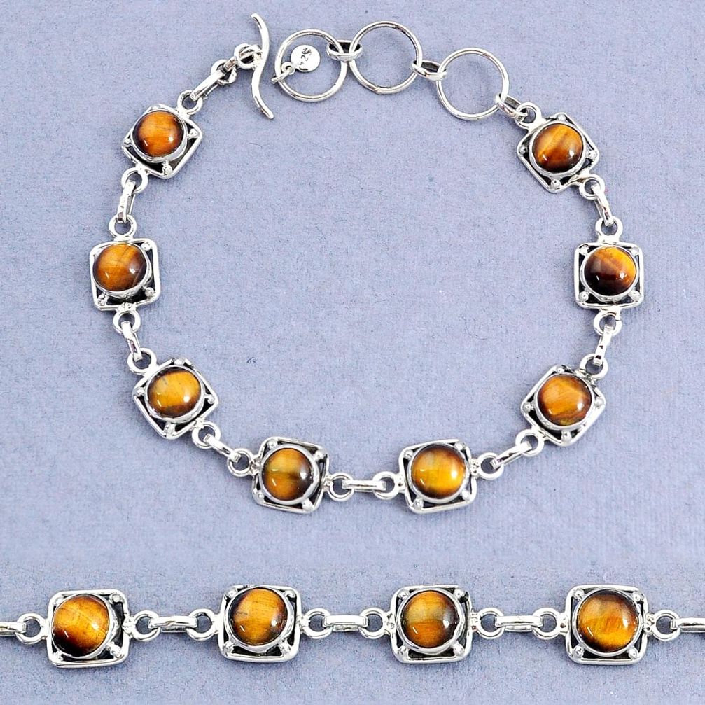 16.42cts tennis natural brown tiger's eye 925 sterling silver bracelet t8410