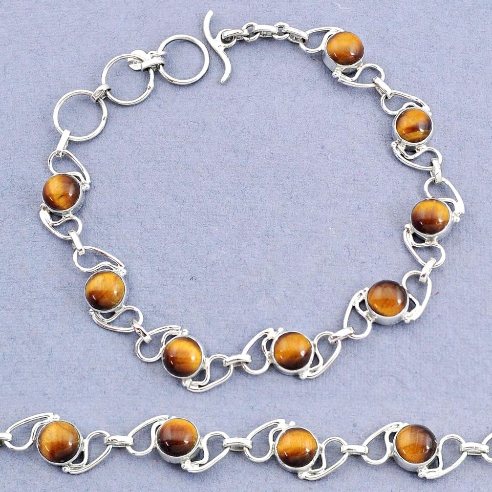 17.34cts tennis natural brown tiger's eye 925 sterling silver bracelet t8438