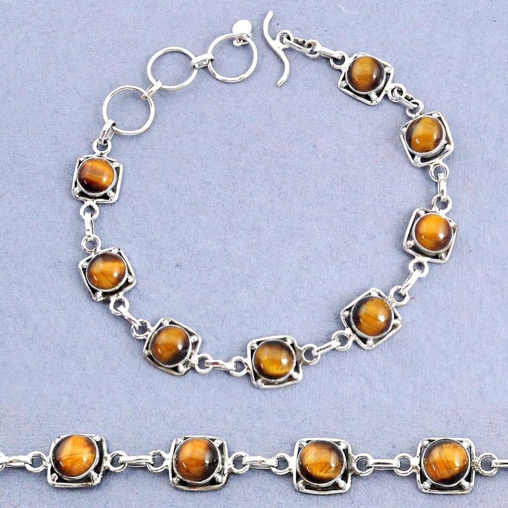 16.77cts tennis natural brown tiger's eye 925 sterling silver bracelet t8448