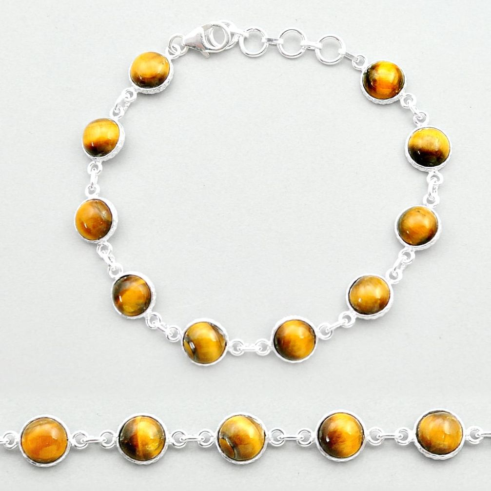 25.40cts tennis natural brown tiger's eye 925 sterling silver link gemstone bracelet u51689