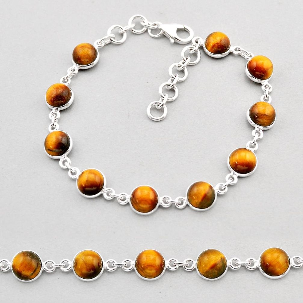 19.82cts tennis natural brown tiger's eye 925 sterling silver bracelet y61356