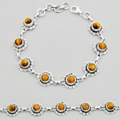 7.81cts tennis natural brown tiger's eye round shape 925 silver bracelet y18880