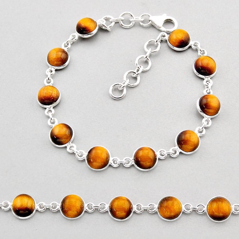 19.78cts tennis natural brown tiger's eye round sterling silver bracelet y61357