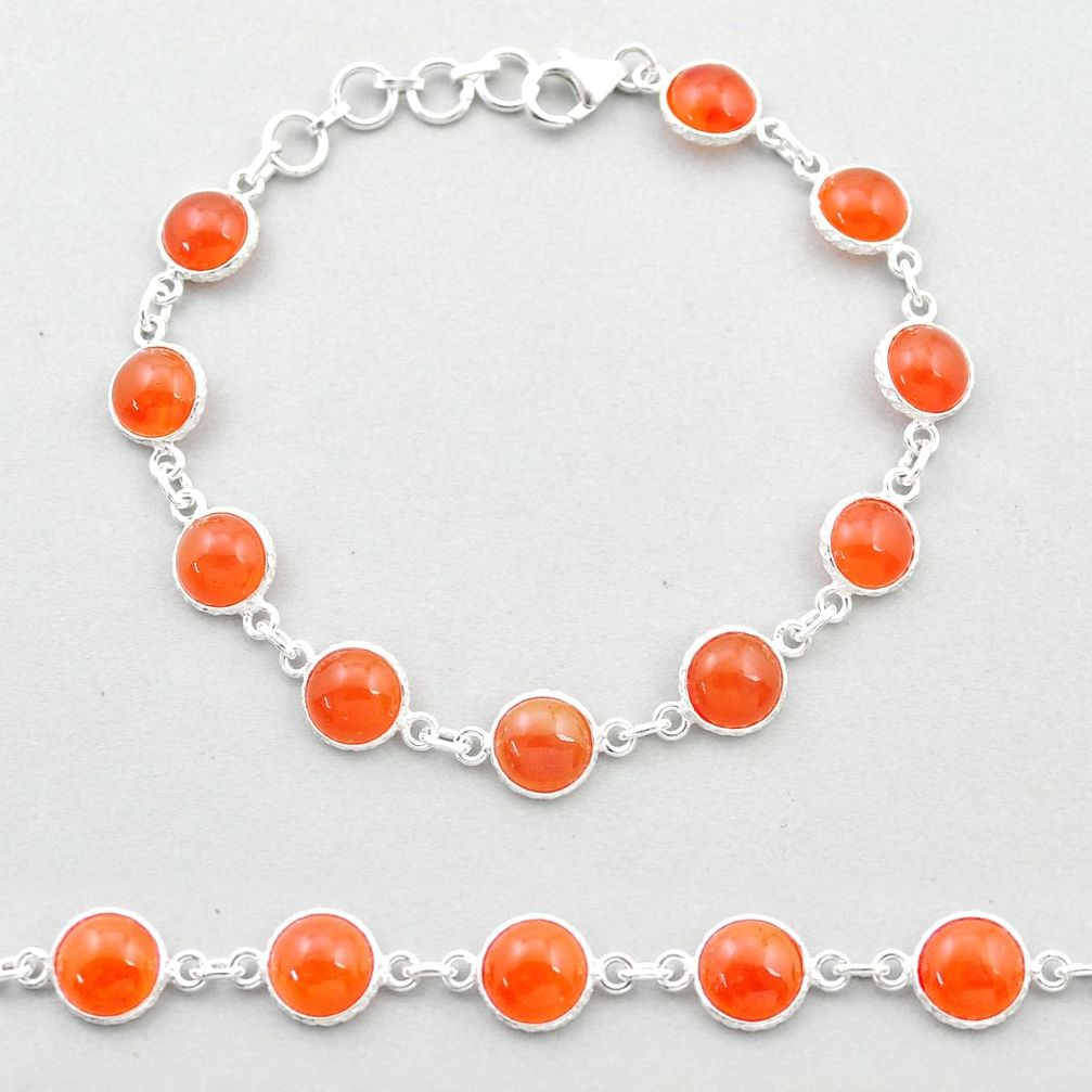 24.05cts tennis natural cornelian (carnelian) round silver link gemstone bracelet u48904