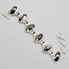 57.46cts tennis natural golden pyrite in magnetite onyx silver bracelet y20124