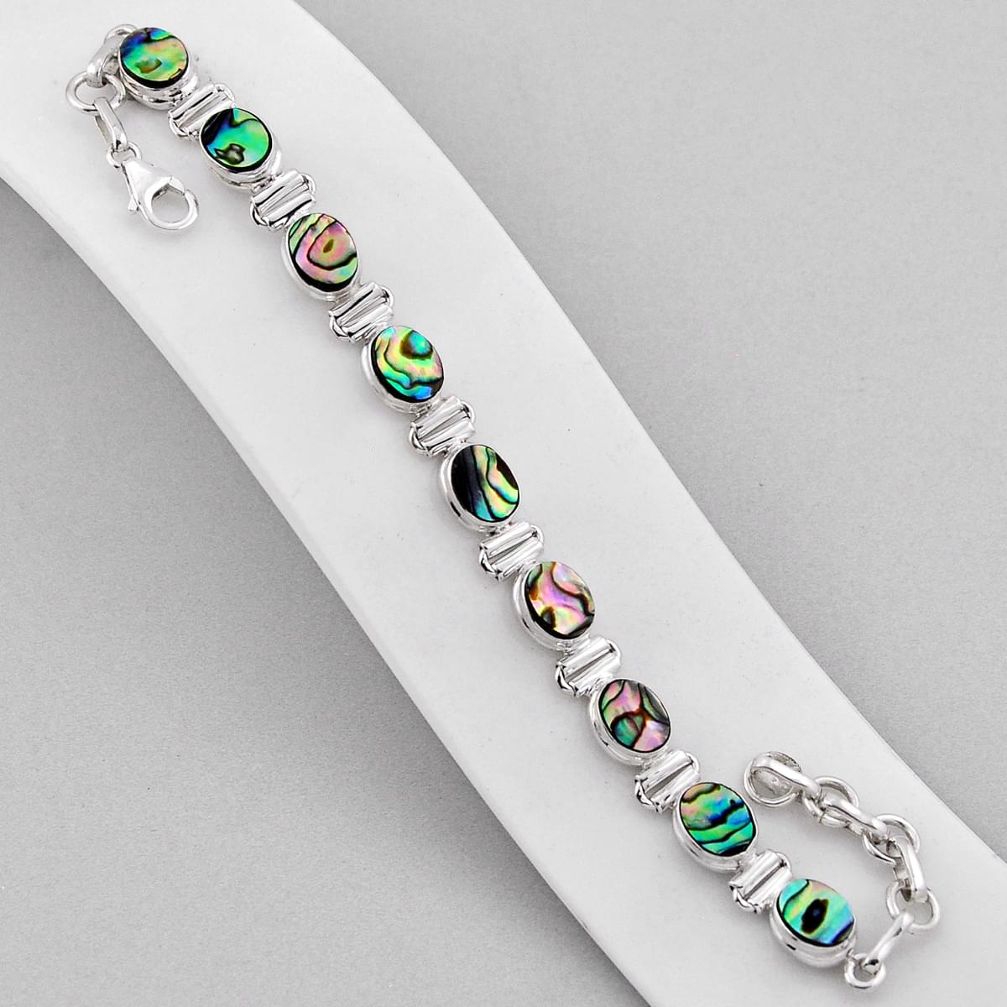 16.91cts tennis natural green abalone paua seashell 925 silver bracelet n37672