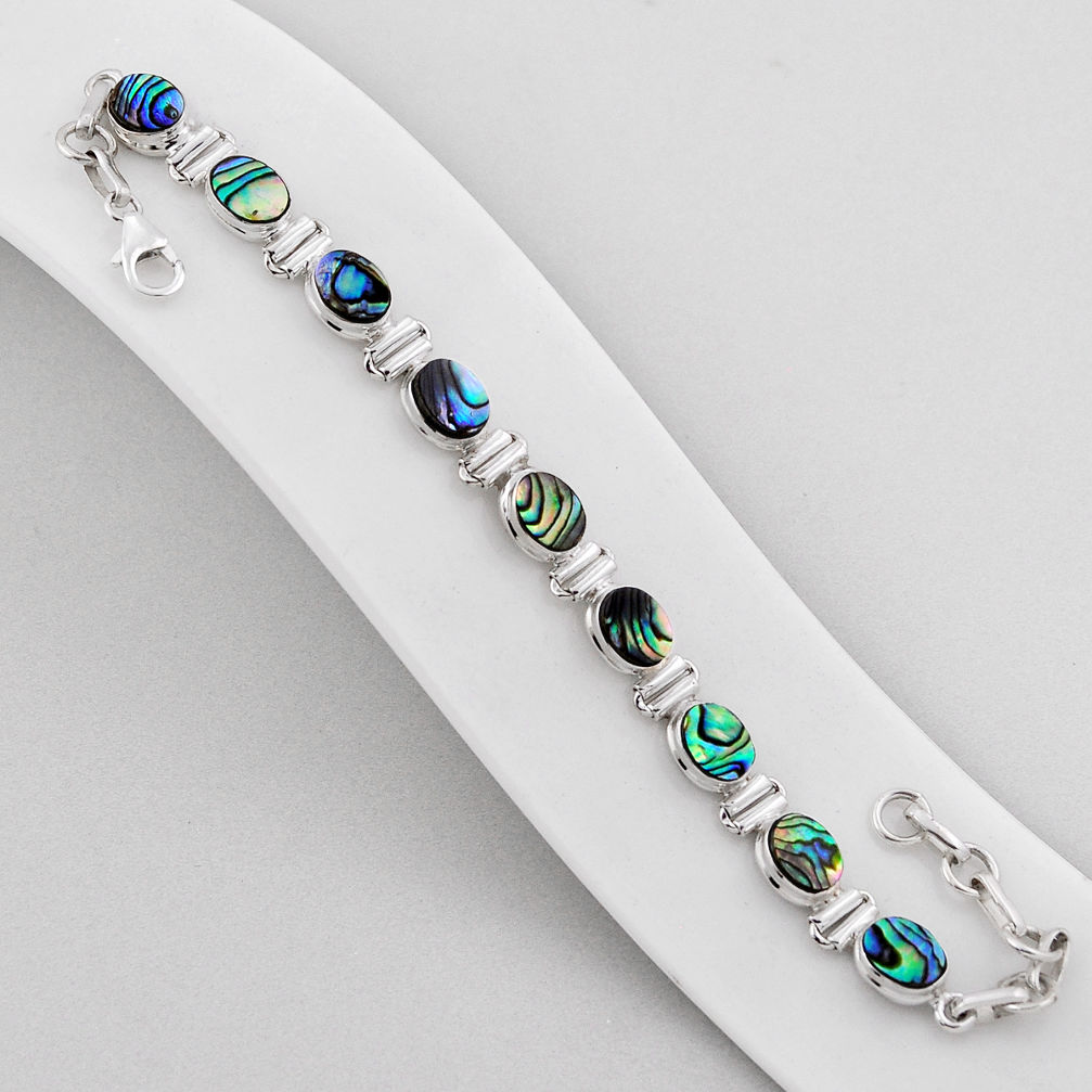 16.82cts tennis natural green abalone paua seashell 925 silver bracelet n37674