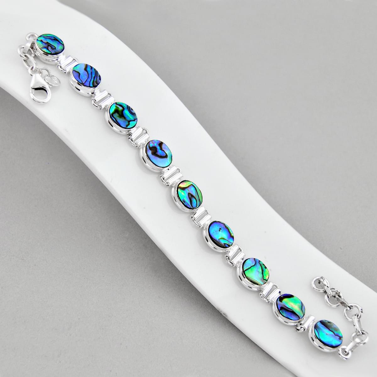 Tennis Natural Green Abalone Paua Seashell 925 Silver Bracelet Y27502
