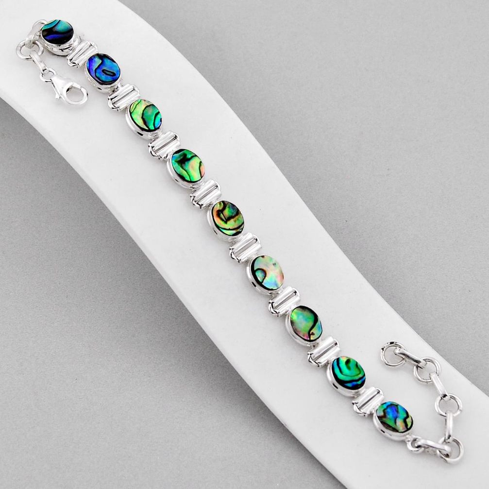 17.35cts tennis natural green abalone paua seashell oval silver bracelet n37671