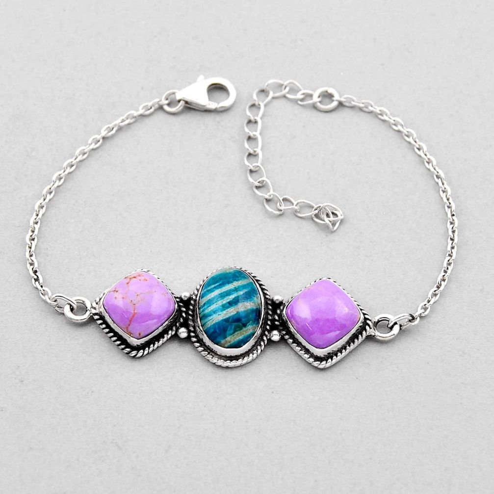 14.36cts tennis natural green amazonite phosphosiderite silver bracelet n49128