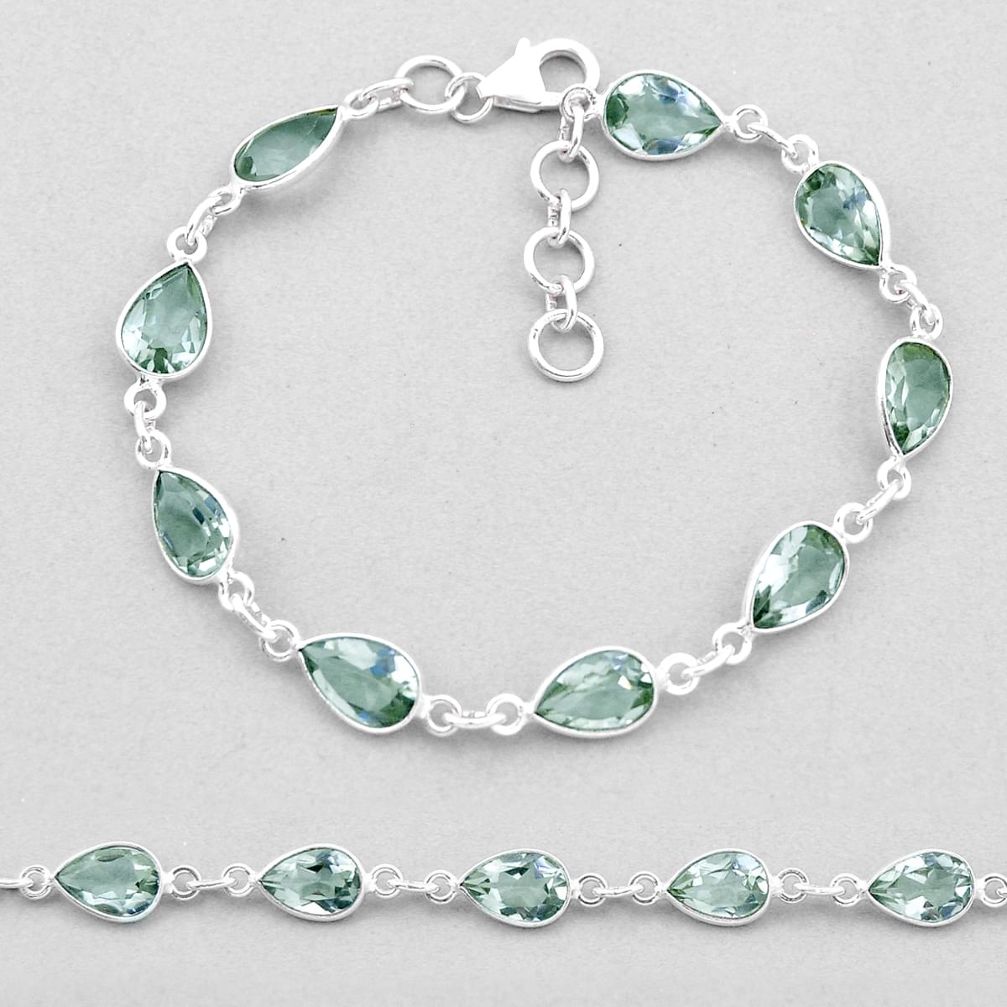 18.00cts tennis natural green amethyst pear 925 sterling silver bracelet n44593