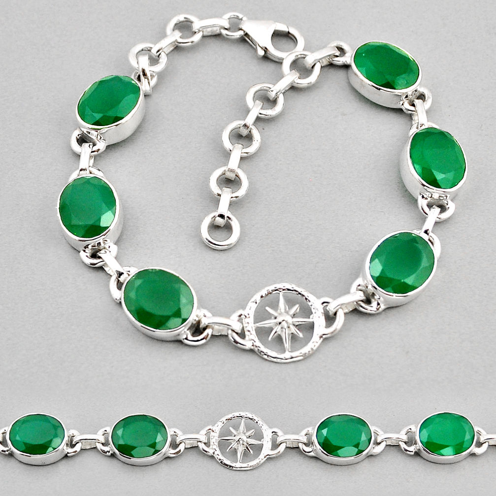 24.30cts tennis natural green chalcedony 925 silver dharma wheel bracelet y58139