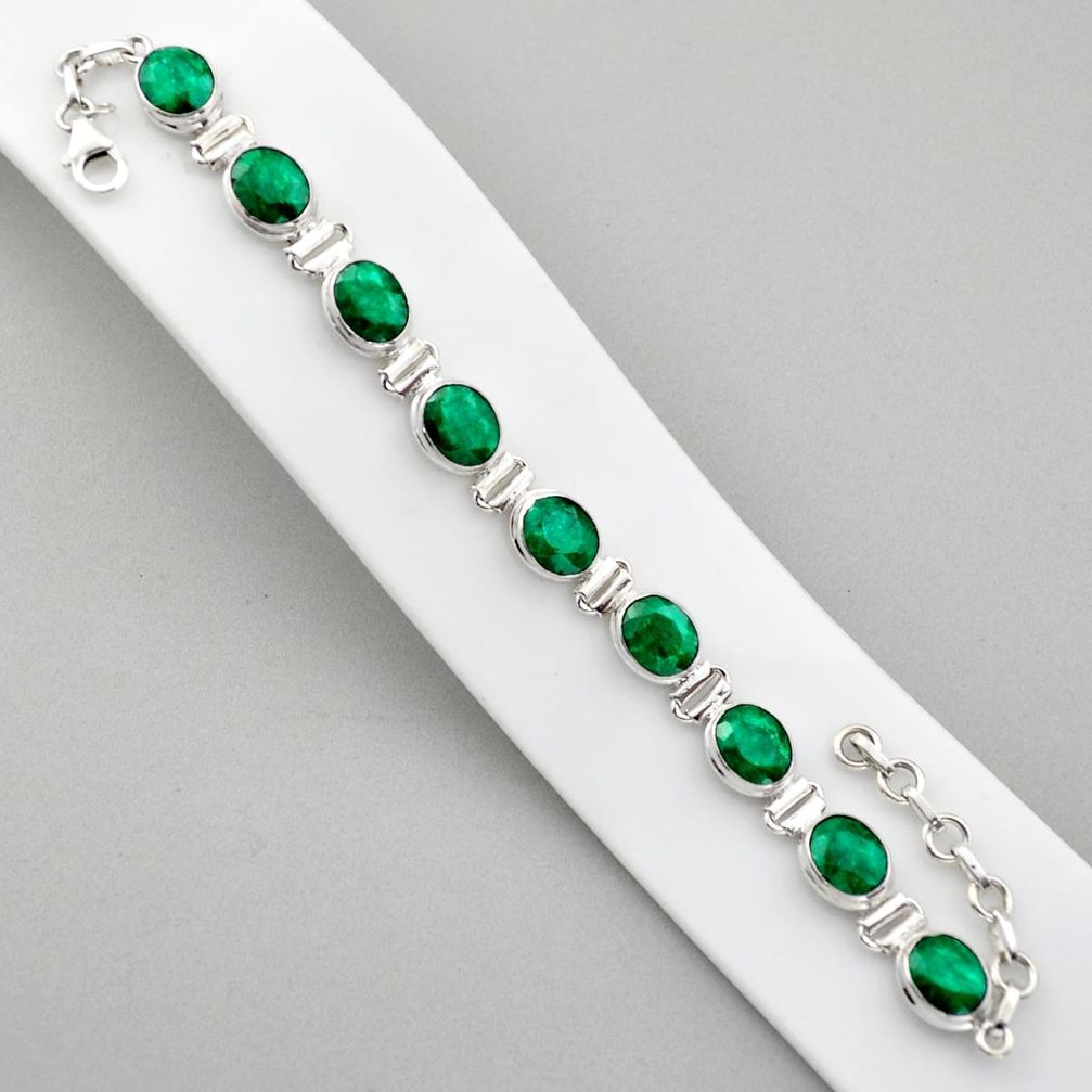 36.52cts tennis natural green chalcedony 925 sterling silver bracelet u4682