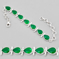 17.75cts tennis natural green chalcedony pear sterling silver bracelet y36322