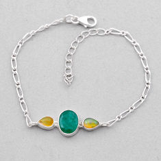 6.83cts tennis natural green emerald ethiopian opal 925 silver bracelet n49521