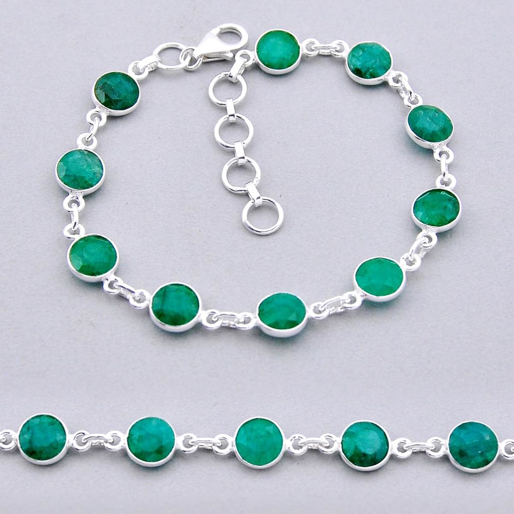 19.47cts tennis natural green emerald round 925 sterling silver bracelet n43473
